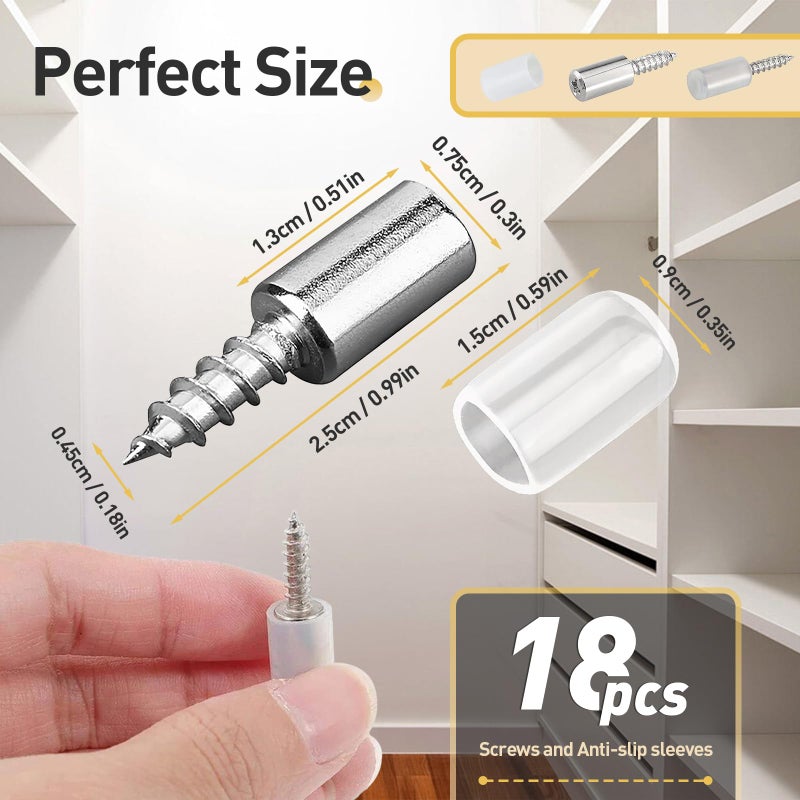 Iffitya 18 Pcs Self Tapping Screws Cabinet Laminate Support, Shelf Pins with Non-Slip Sleeve, Cabinet Shelf Pegs for Kitchen Utensils, Bookcases and Wardrobes, Fixed Support Self - Tapping Cross Screw - Image 2